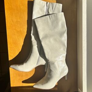 Faux Snake Skin White Boots